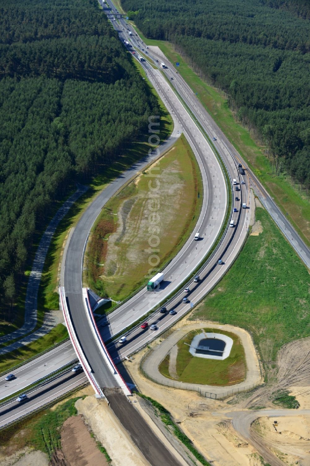 Groß Ziethen from above - Construction site of the junction Havelland at the motorway A10 and A24 in the state Brandenburg