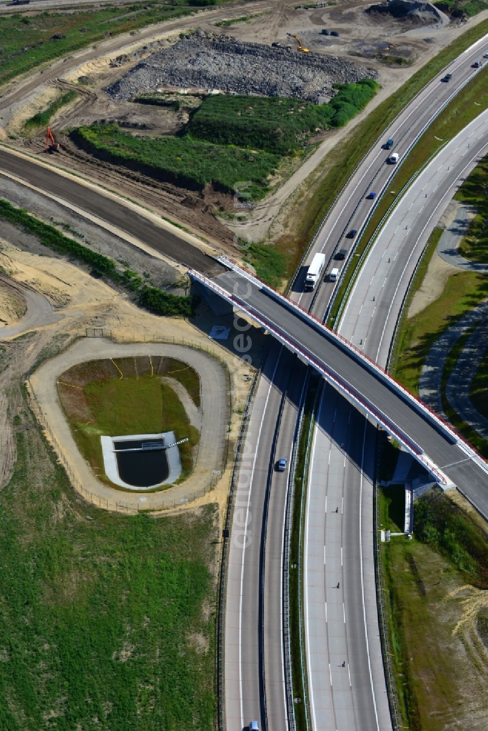 Groß Ziethen from above - Construction site of the junction Havelland at the motorway A10 and A24 in the state Brandenburg