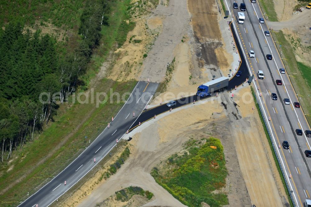 Aerial photograph Groß Ziethen - Construction site of the junction Havelland at the motorway A10 and A24 in the state Brandenburg