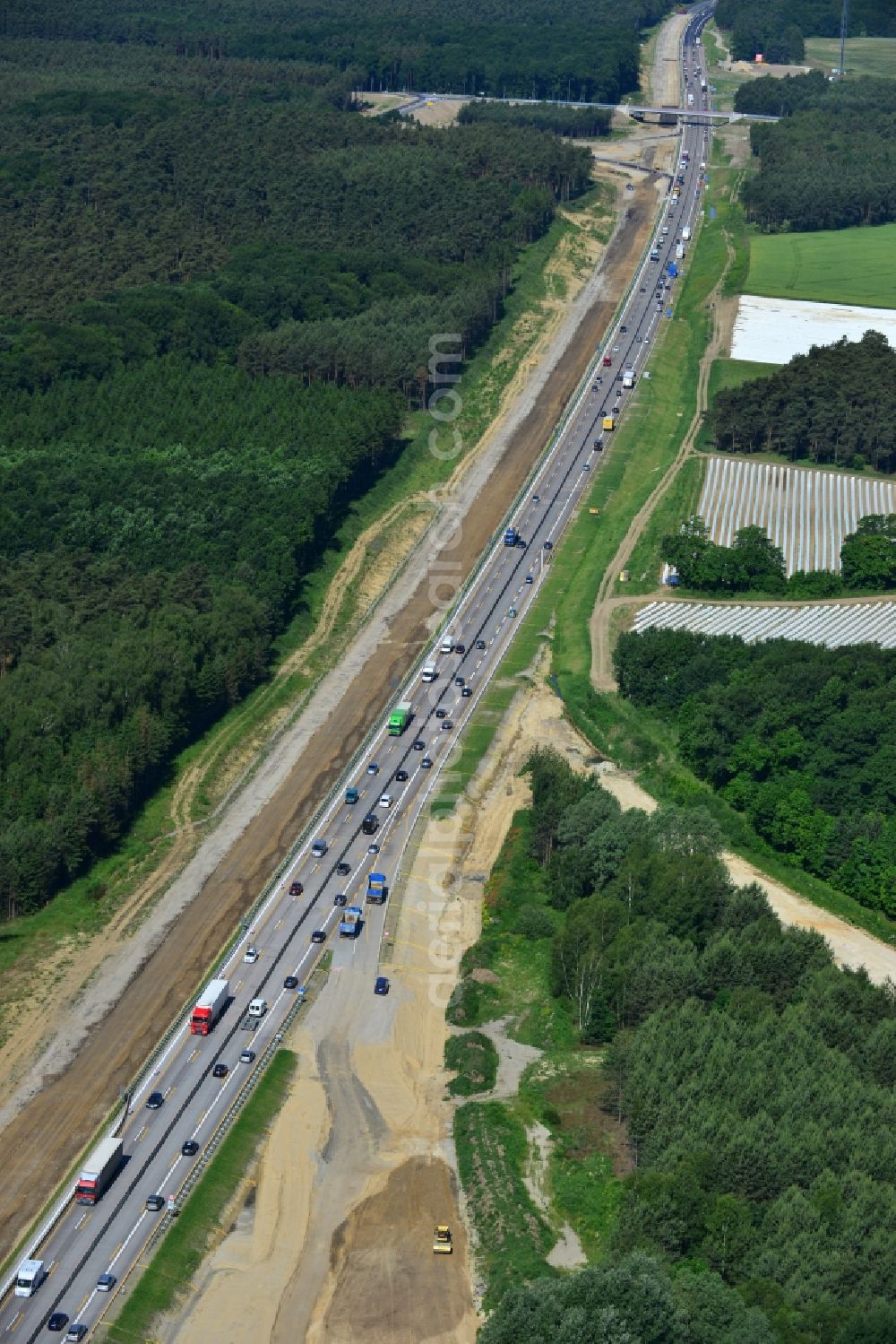 Groß Ziethen from above - Construction site of the junction Havelland at the motorway A10 and A24 in the state Brandenburg