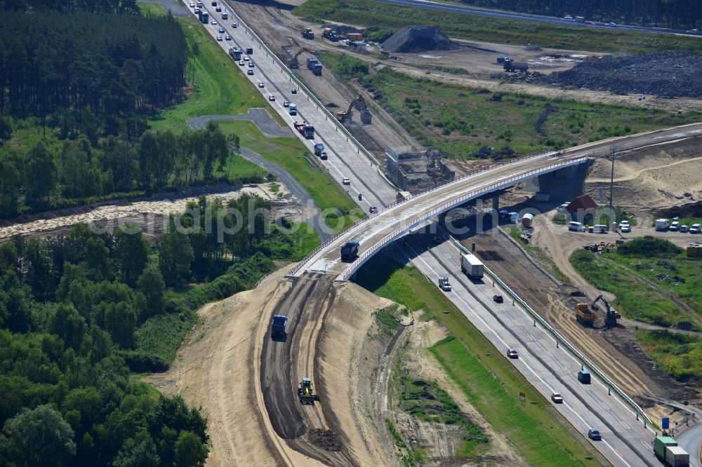 Groß Ziethen from the bird's eye view: Construction site of the junction Havelland at the motorway A10 and A24 in the state Brandenburg