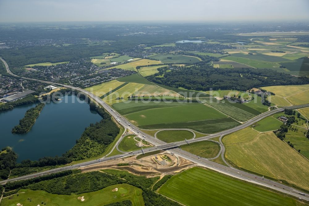 Aerial image Duisburg - Construction site for the expansion of the motorway junction Duisburg-South B288 and the motorway A59 in Duisburg in North Rhine-Westphalia