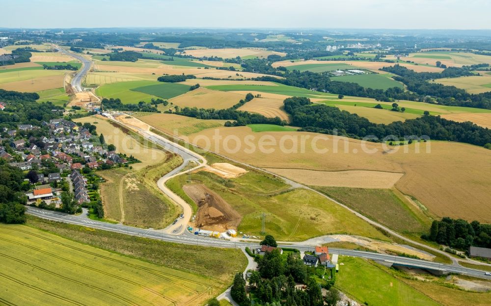 Heiligenhaus from above - Construction site for the expansion of federal motorway BAB A44 near Heiligenhaus in the state of North Rhine-Westphalia