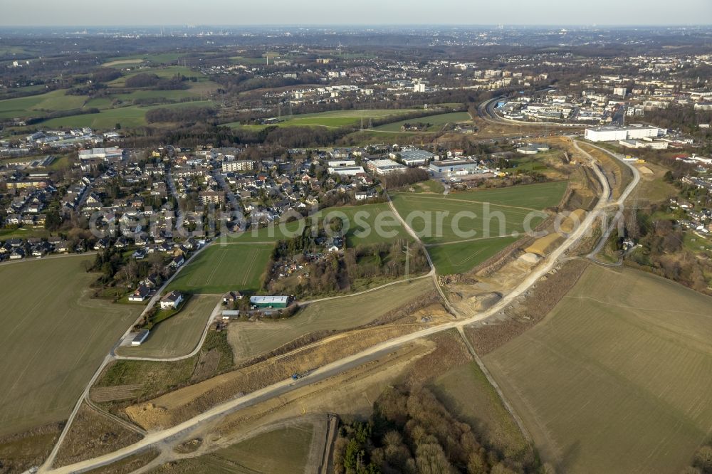 Aerial image Heiligenhaus - Construction site for the expansion of federal motorway BAB A44 between Heiligenhaus and Velbert in the state of North Rhine-Westphalia