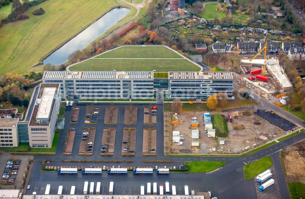 Aerial photograph Mülheim an der Ruhr - Construction site for the expansion of the Central ALDI SUeD in Muelheim an der Ruhr in North Rhine-Westphalia