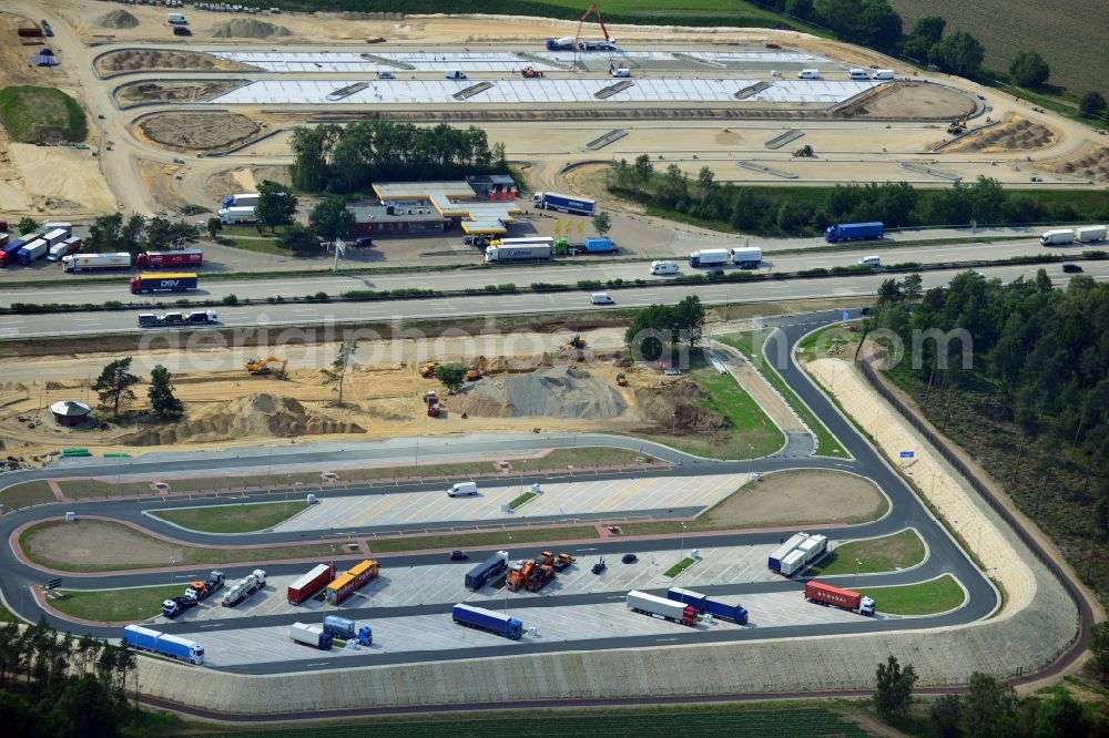 Aerial image Behringen - Construction site for the development of truck parking at the BAB A7 motorway at the service area at Brunautal Behringen in Lower Saxony