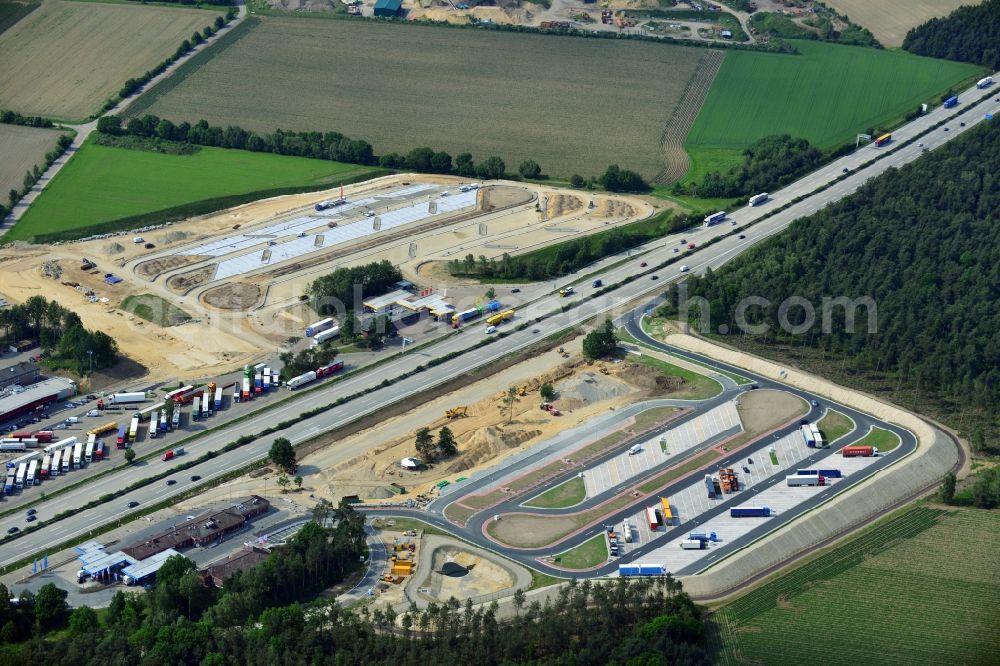 Aerial image Behringen - Construction site for the development of truck parking at the BAB A7 motorway at the service area at Brunautal Behringen in Lower Saxony