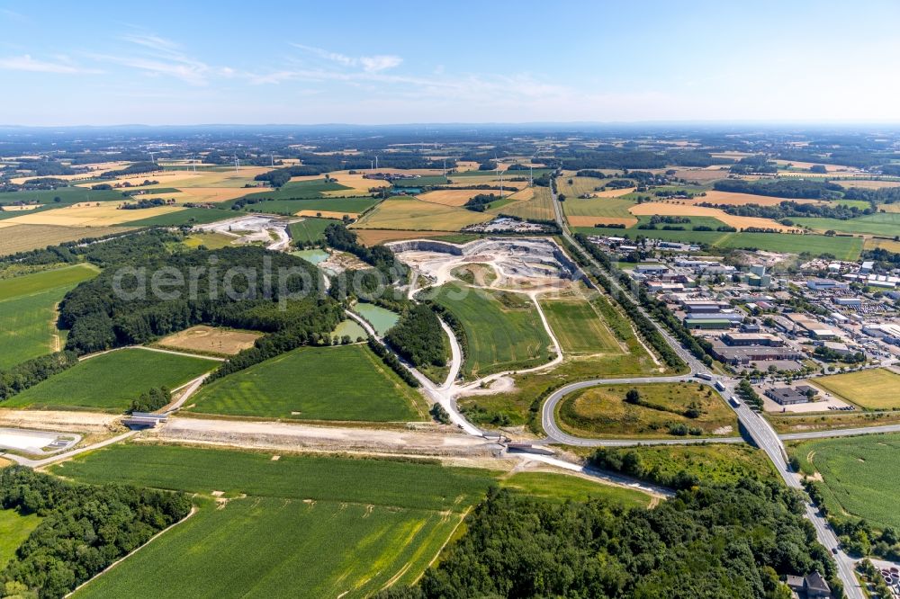 Beckum from the bird's eye view: Construction of the bypass road in in Beckum in the state North Rhine-Westphalia, Germany