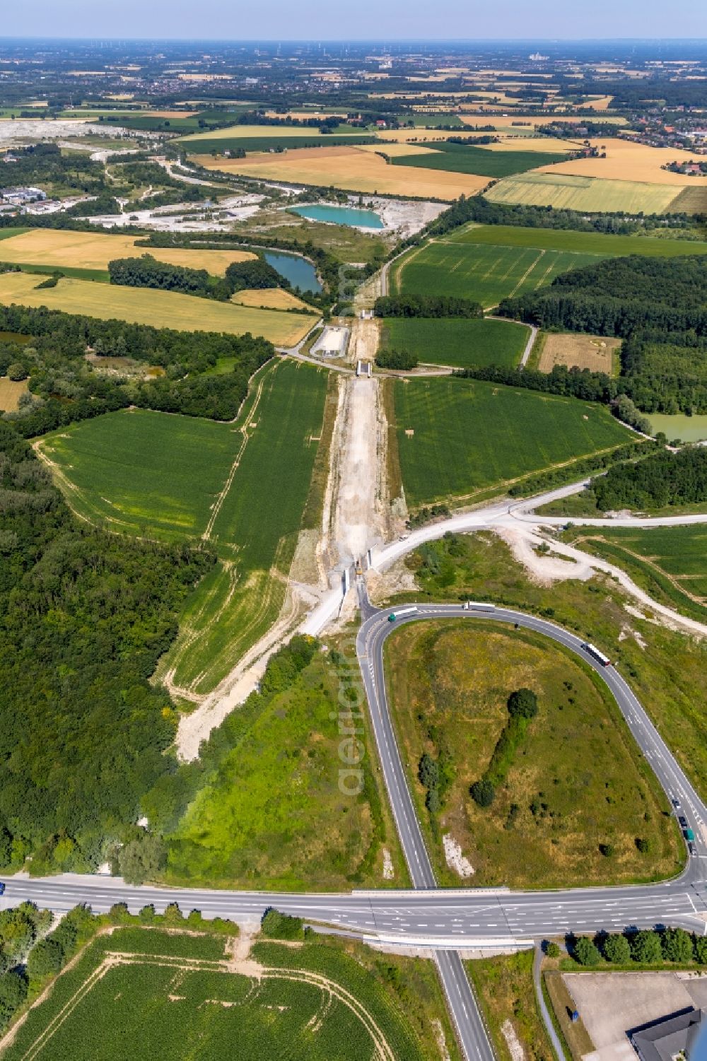 Aerial image Beckum - Construction of the bypass road in in Beckum in the state North Rhine-Westphalia, Germany