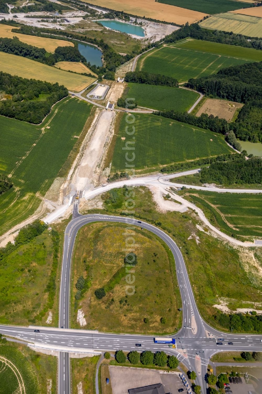 Aerial photograph Beckum - Construction of the bypass road in in Beckum in the state North Rhine-Westphalia, Germany