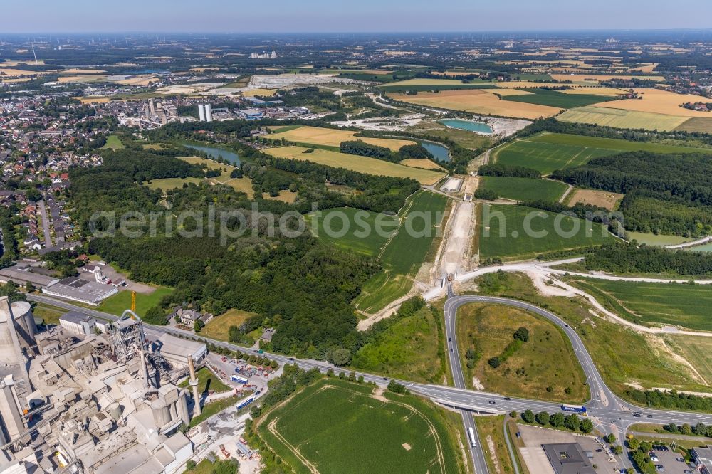 Beckum from above - Construction of the bypass road in in Beckum in the state North Rhine-Westphalia, Germany