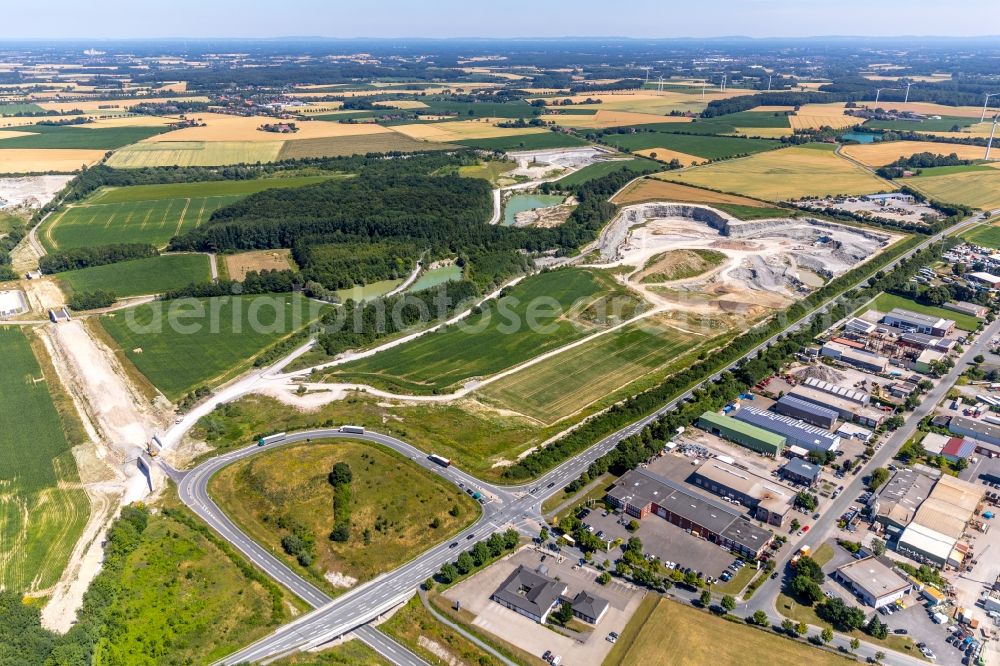 Beckum from the bird's eye view: Construction of the bypass road in in Beckum in the state North Rhine-Westphalia, Germany