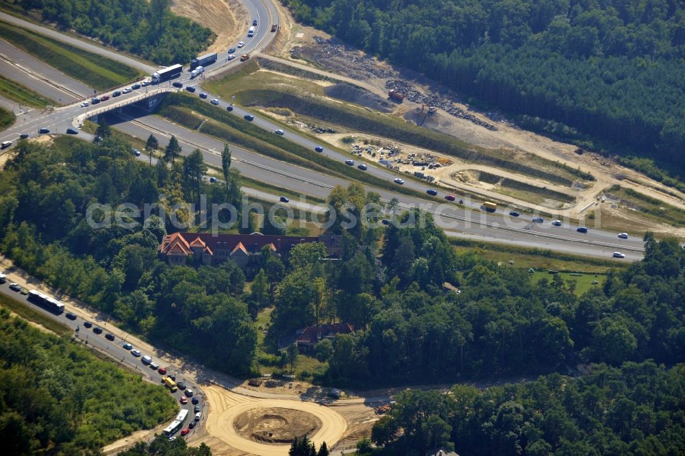 Stahnsdorf OT Güterfelde from above - Construction for the expansion and reconstruction of the country's road to L40 bypass Güterfelde in Brandenburg