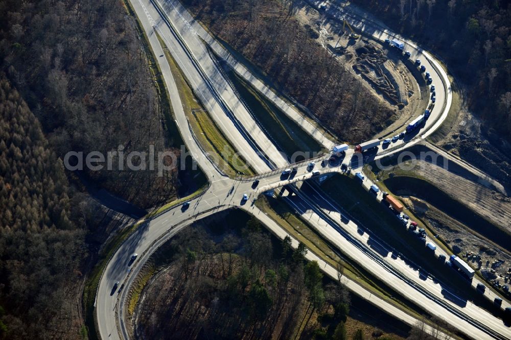 Aerial image Stahnsdorf OT Güterfelde - Construction for the expansion and reconstruction of the country's road to L40 bypass Güterfelde in Brandenburg