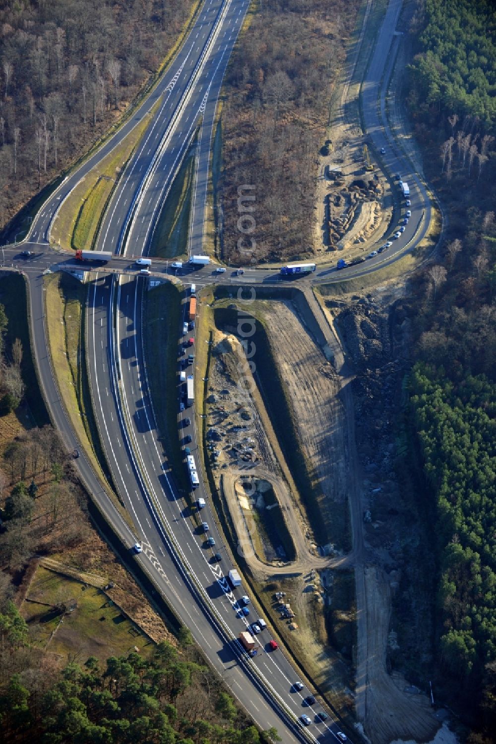 Stahnsdorf OT Güterfelde from above - Construction for the expansion and reconstruction of the country's road to L40 bypass Güterfelde in Brandenburg