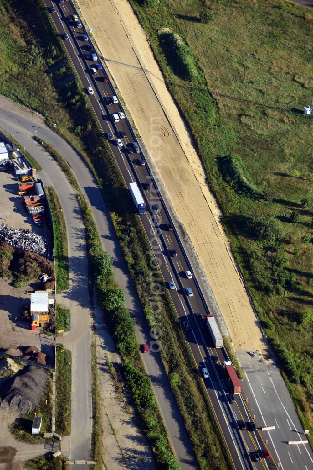 Berlin Pankow from the bird's eye view: Construction for the expansion and broadening of the 6-lane motorway A10 motorway on the northern ring of Berlin Berlin Pankow