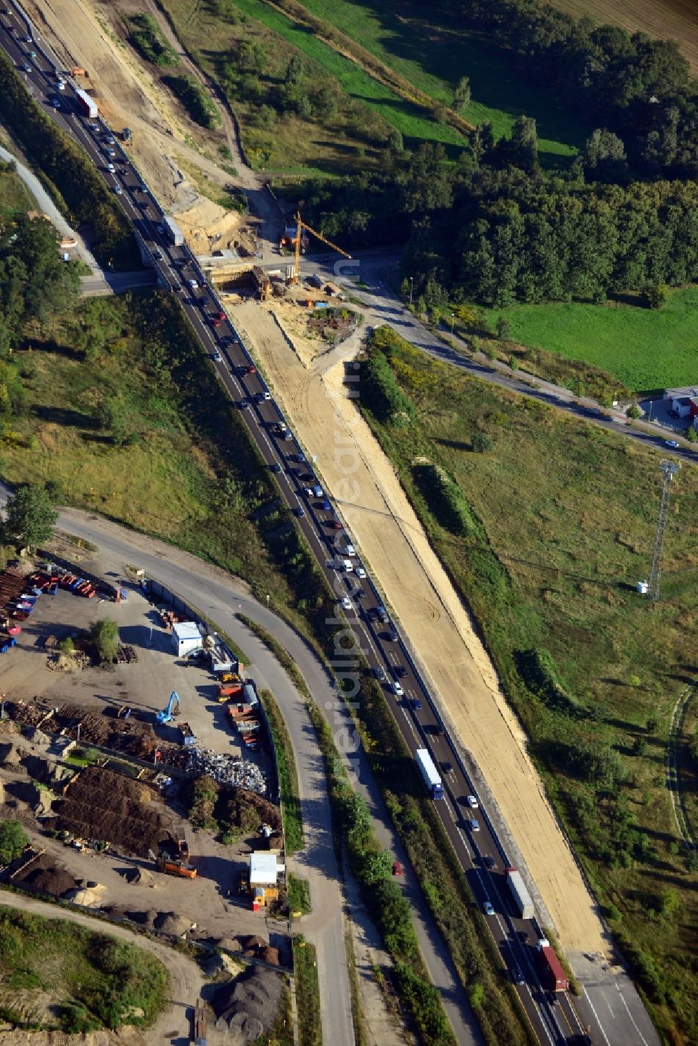 Aerial image Berlin Pankow - Construction for the expansion and broadening of the 6-lane motorway A10 motorway on the northern ring of Berlin Berlin Pankow