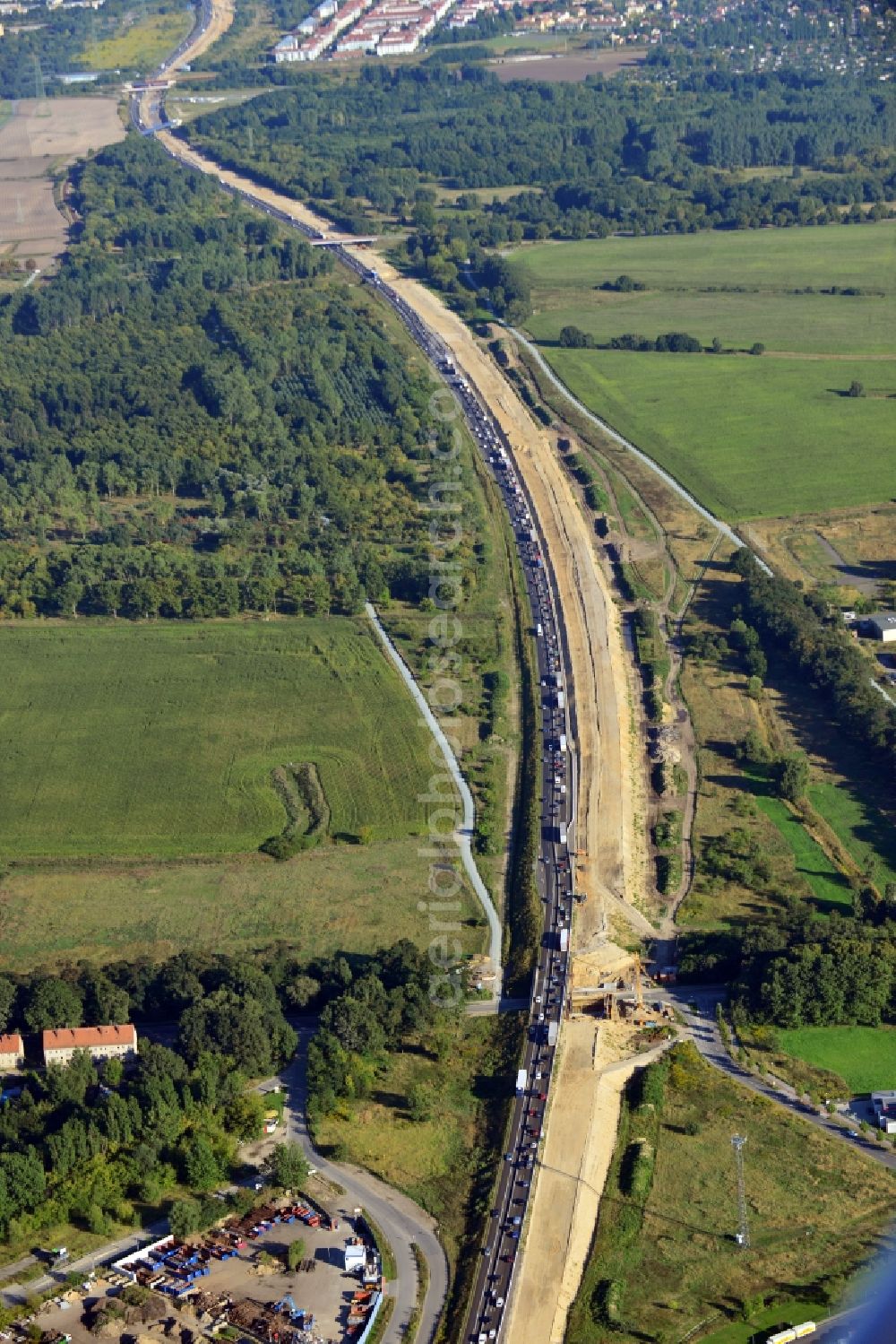 Berlin Pankow from the bird's eye view: Construction for the expansion and broadening of the 6-lane motorway A10 motorway on the northern ring of Berlin Berlin Pankow