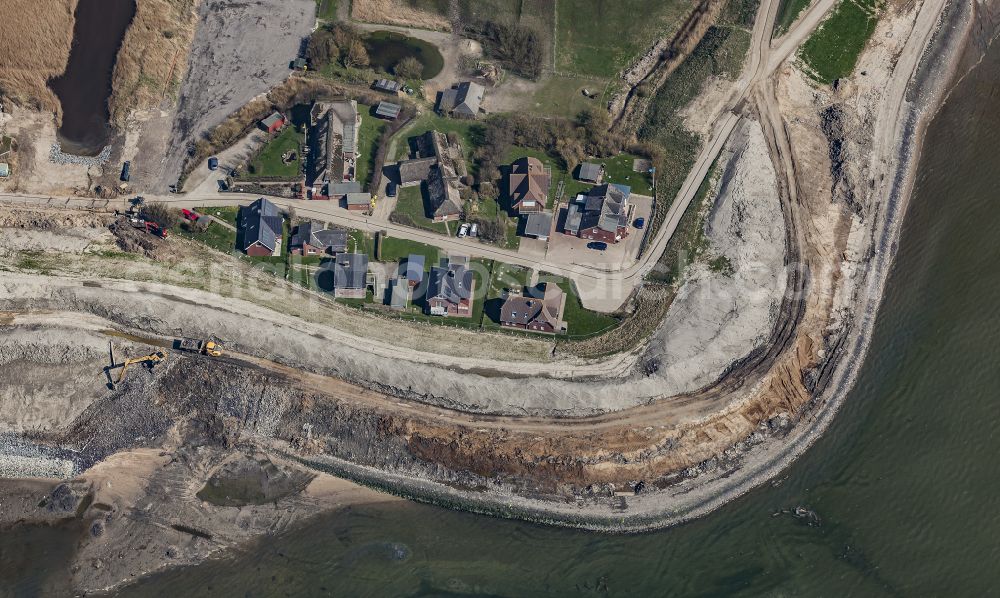 Dagebüll from the bird's eye view: Construction site for the new construction of the dyke protection strip Klimadeich on Dagebueller Koog on the street Am Badedeich in Dagebuell North Friesland in the state Schleswig-Holstein, Germany