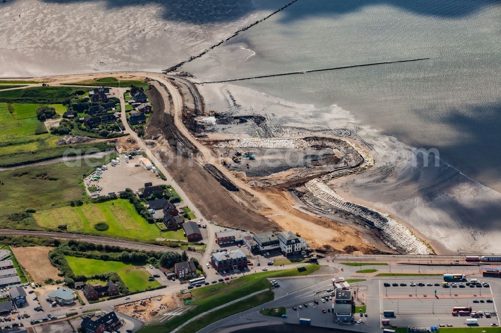 Dagebüll from above - Construction site for the new construction of the dyke protection strip Klimadeich on Dagebueller Koog on the street Am Badedeich in Dagebuell North Friesland in the state Schleswig-Holstein, Germany