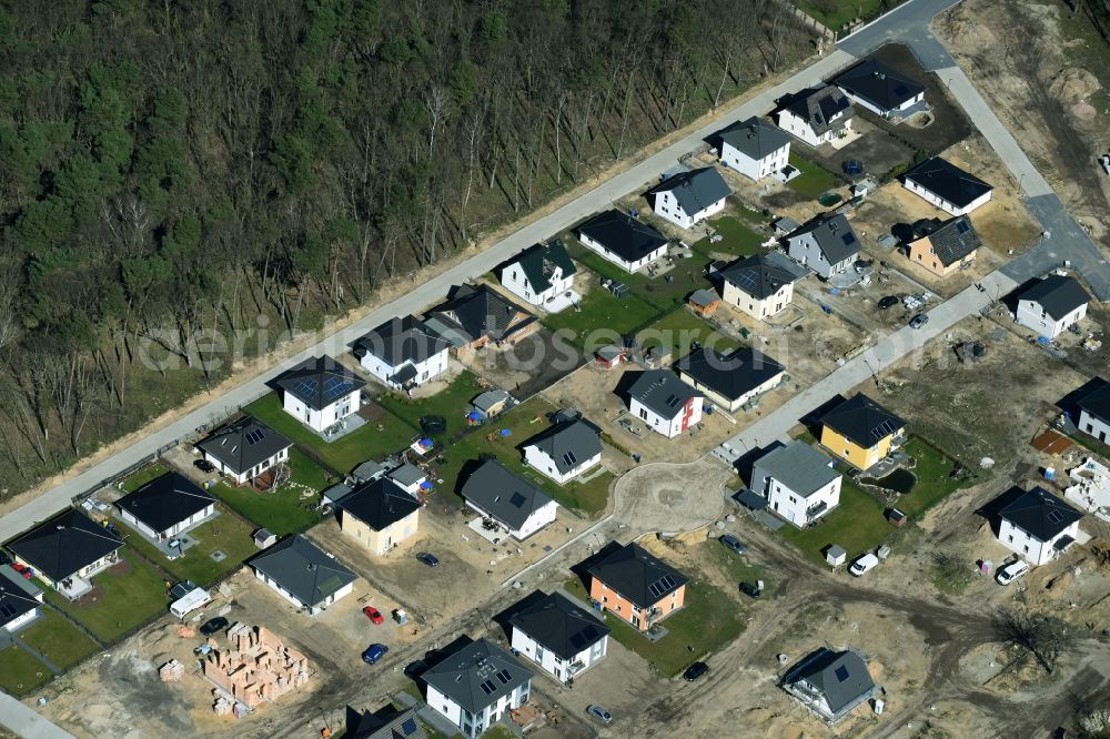 Hoppegarten from the bird's eye view: Construction site to house settlement Rennbahnallee in Dahlwitz-Hoppegarten in Brandenburg