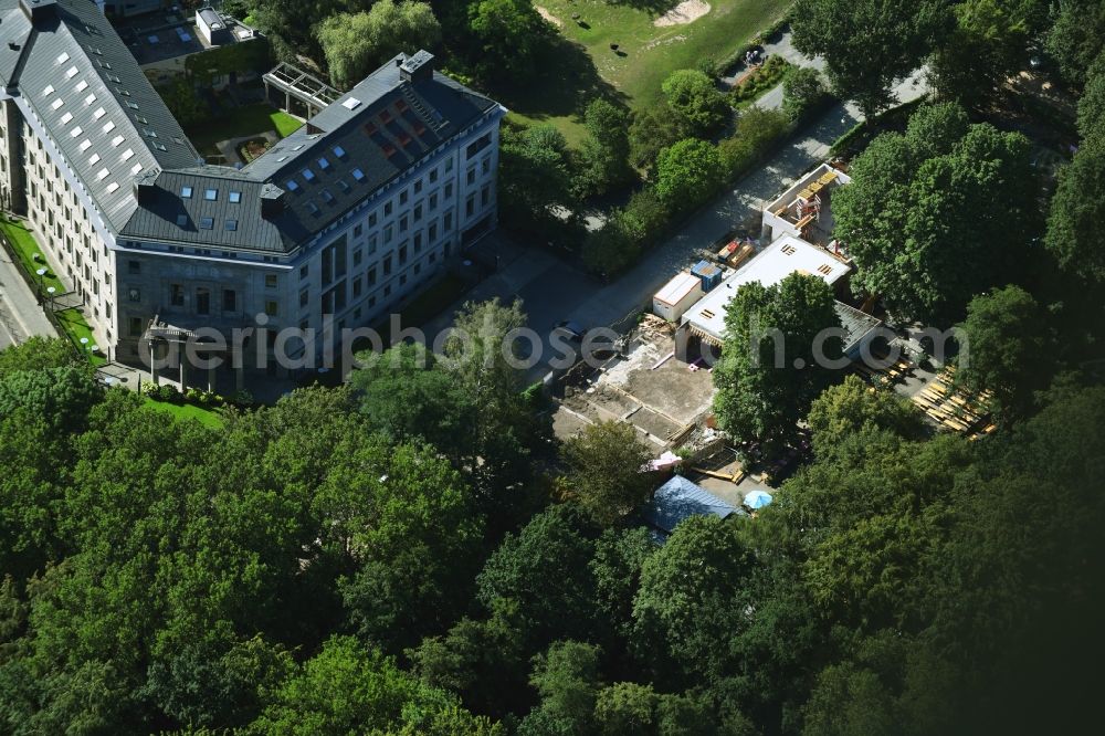 Berlin from the bird's eye view: Construction site for the expansion of the new open-air restaurant on Lichtensteinallee in the district Tiergarten in Berlin, Germany