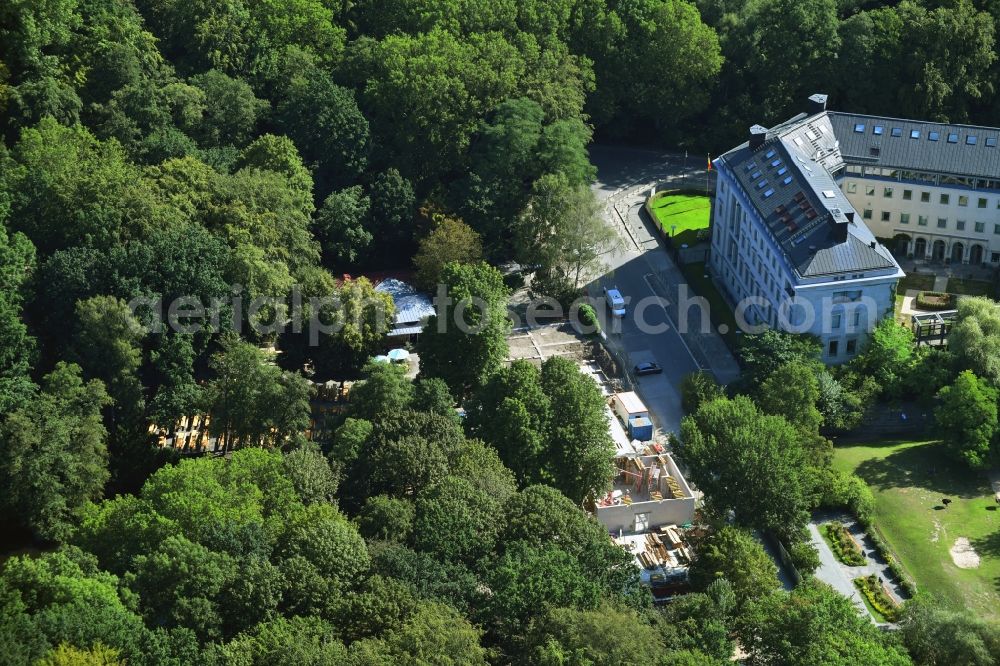 Berlin from above - Construction site for the expansion of the new open-air restaurant on Lichtensteinallee in the district Tiergarten in Berlin, Germany