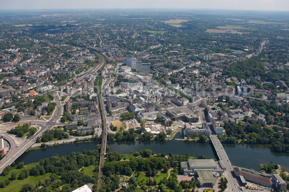 Mülheim an der Ruhr from above - Construction site for the extension of the Town Hall on the river bank in Muelheim an der Ruhr in North Rhine-Westphalia