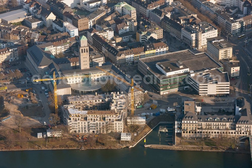 Mülheim an der Ruhr from above - Construction site for the extension of the Town Hall on the river bank in Muelheim an der Ruhr in North Rhine-Westphalia