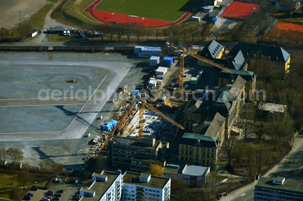 Bayreuth from above - New construction site of the school building Markgraefin-Wilhelmine-Gymnasium in Bayreuth in the state Bavaria, Germany