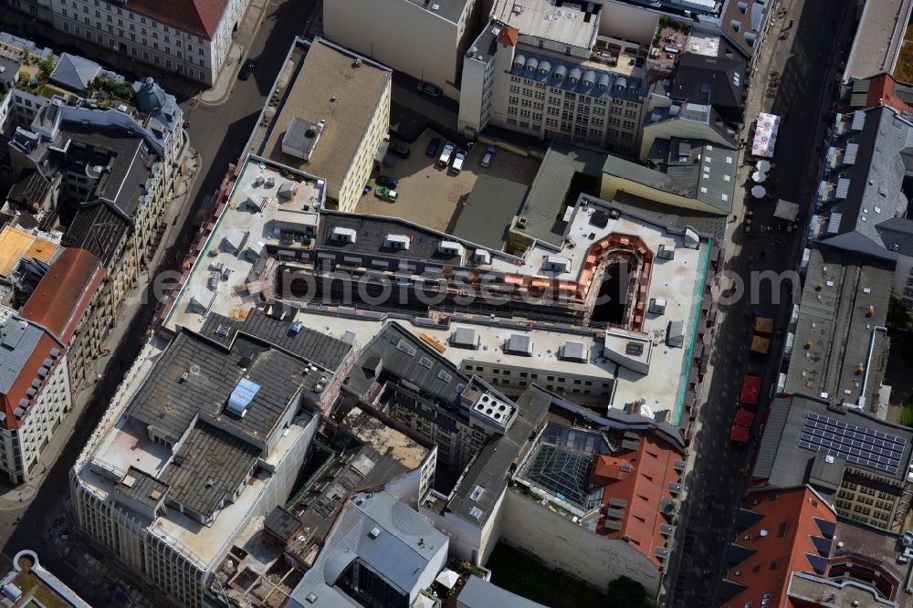 Aerial photograph Leipzig - Construction site to the new hotel - Motel One group in the center of Lepzig in Saxony. Operating company is GP Papenburg Hochbau GmbH