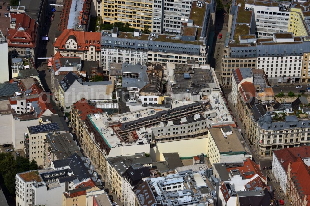 Aerial photograph Leipzig - Construction site to the new hotel - Motel One group in the center of Lepzig in Saxony. Operating company is GP Papenburg Hochbau GmbH