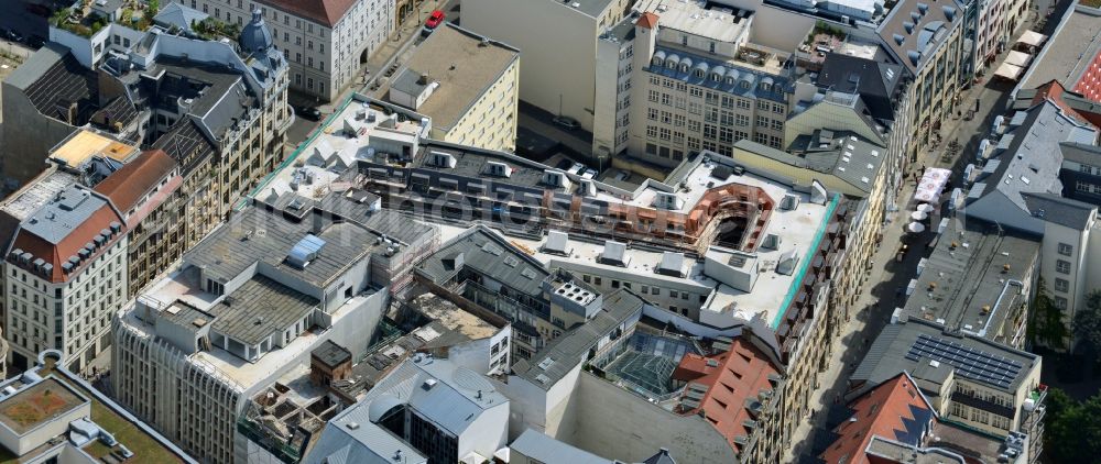 Leipzig from above - Construction site to the new hotel - Motel One group in the center of Lepzig in Saxony. Operating company is GP Papenburg Hochbau GmbH