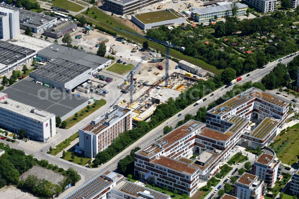 Aerial photograph München - Residential construction site with multi-family housing development- on the on Domagkstrasse in the district Schwabing-Freimann in Munich in the state Bavaria, Germany