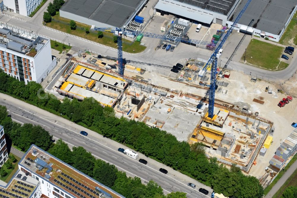 Aerial image München - Residential construction site with multi-family housing development- on the on Domagkstrasse in the district Schwabing-Freimann in Munich in the state Bavaria, Germany