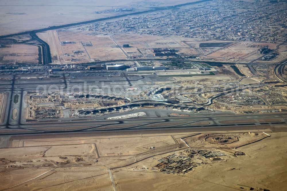 Abu Dhabi from above - Construction site for the new building of Abu Dhabi International Airport in Abu Dhabi in United Arab Emirates