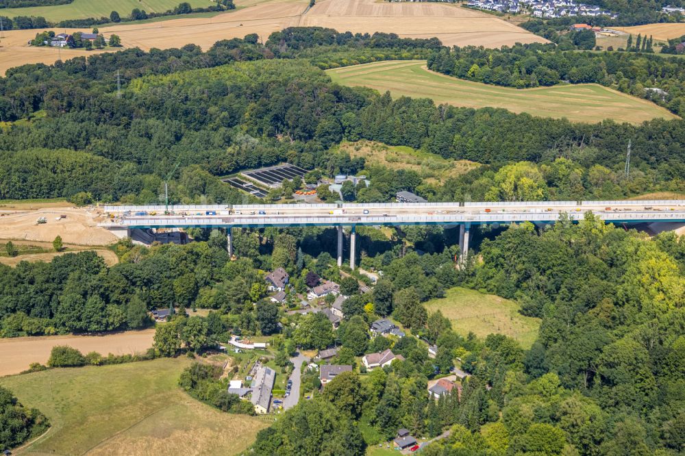 Aerial photograph Heiligenhaus - New construction of the Highway - motorway bridge Angerbachtalbruecke of the BAB A44 in Hofermuehle in the state North Rhine-Westphalia, Germany