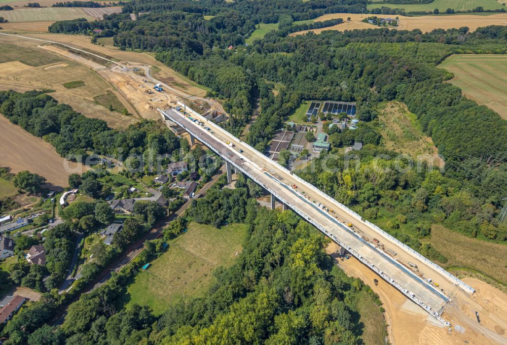 Aerial image Heiligenhaus - New construction of the Highway - motorway bridge Angerbachtalbruecke of the BAB A44 in Hofermuehle in the state North Rhine-Westphalia, Germany