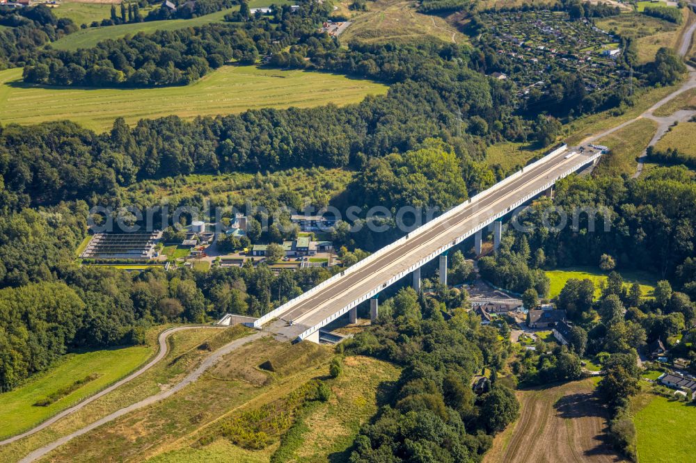 Aerial photograph Heiligenhaus - New construction of the Highway - motorway bridge Angerbachtalbruecke of the BAB A44 in Hofermuehle in the state North Rhine-Westphalia, Germany