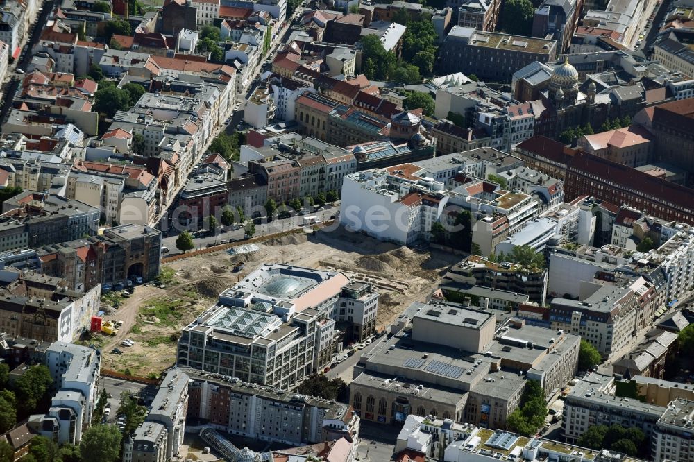 Berlin from above - Construction site for the new building Areal on Tacheles on Oranienburger Strasse in the district Mitte in Berlin, Germany