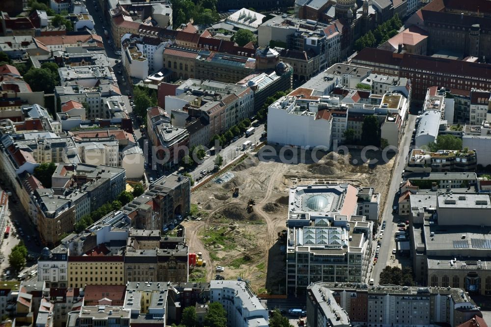 Berlin from above - Construction site for the new building Areal on Tacheles on Oranienburger Strasse in the district Mitte in Berlin, Germany