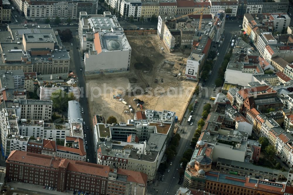 Aerial image Berlin - Construction site for the new building Areal on Tacheles on Oranienburger Strasse in the district Mitte in Berlin, Germany