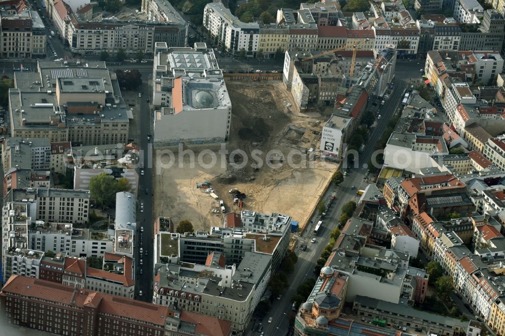 Berlin from above - Construction site for the new building Areal on Tacheles on Oranienburger Strasse in the district Mitte in Berlin, Germany