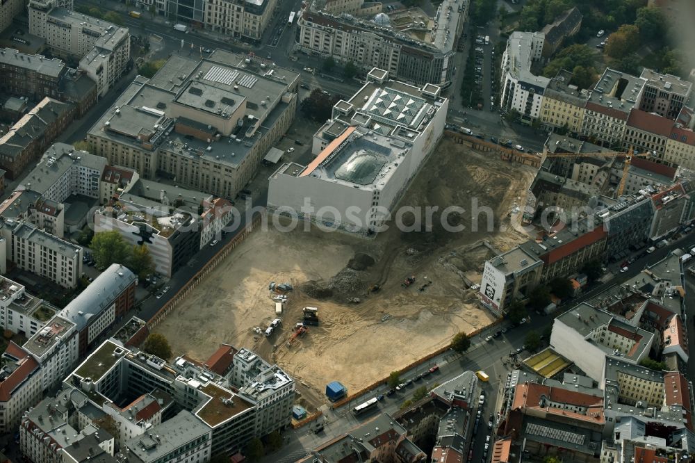 Berlin from above - Construction site for the new building Areal on Tacheles on Oranienburger Strasse in the district Mitte in Berlin, Germany