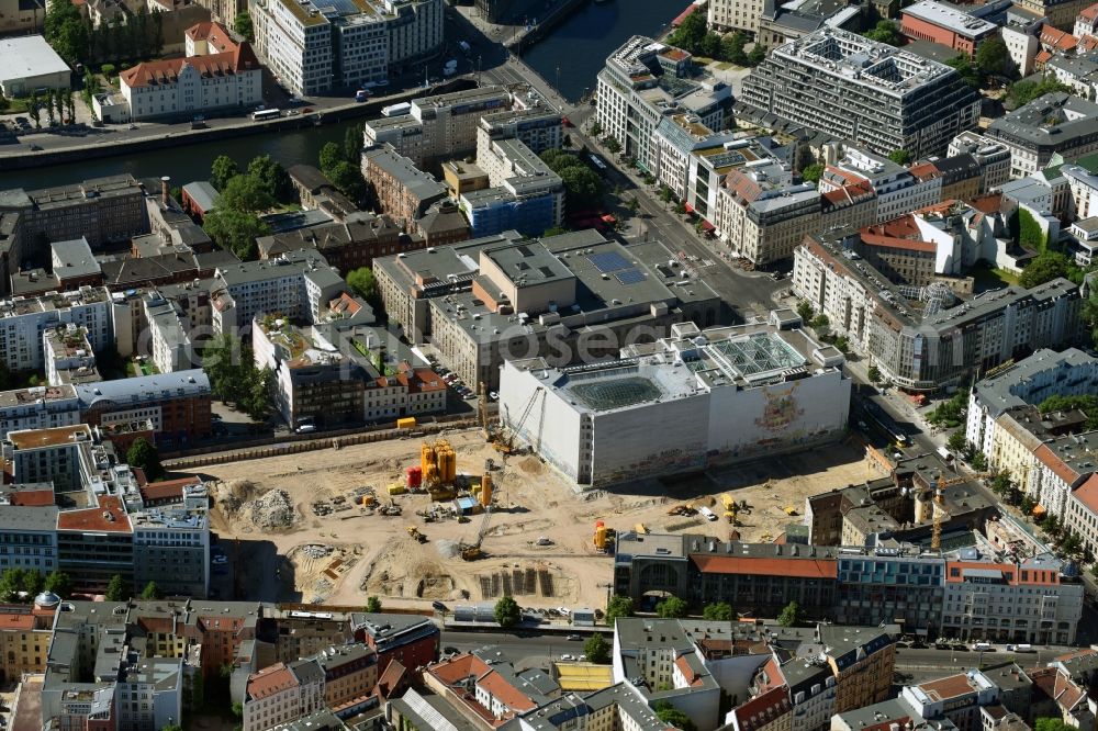 Berlin from above - Construction site for the new building Areal on Tacheles on Oranienburger Strasse in the district Mitte in Berlin, Germany