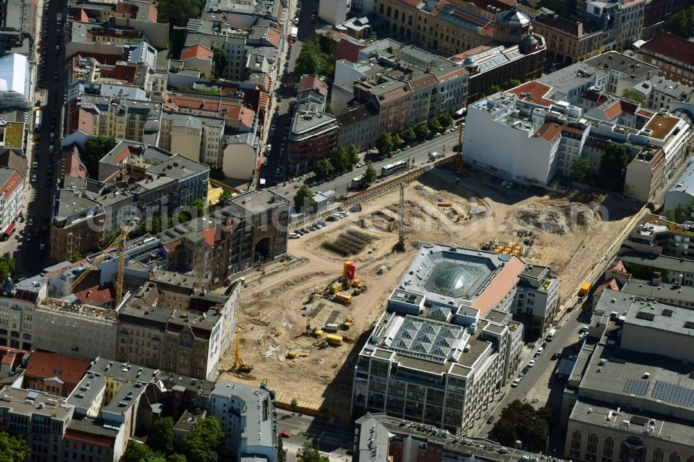 Berlin from the bird's eye view: Construction site for the new building Areal on Tacheles on Oranienburger Strasse in the district Mitte in Berlin, Germany