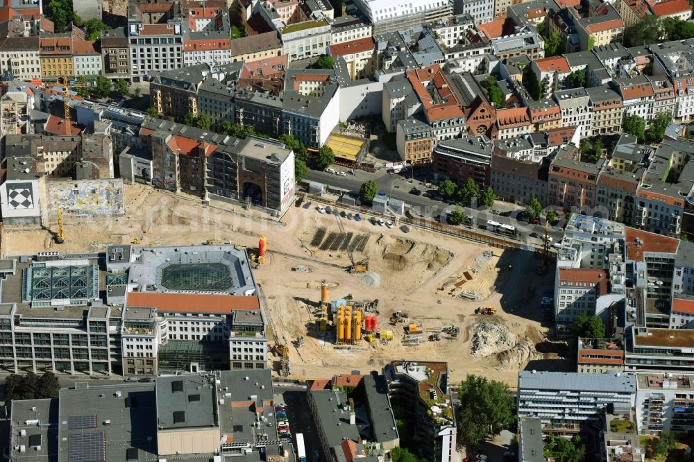 Berlin from the bird's eye view: Construction site for the new building Areal on Tacheles on Oranienburger Strasse in the district Mitte in Berlin, Germany