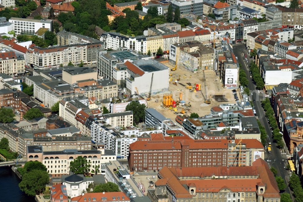 Berlin from above - Construction site for the new building Areal on Tacheles on Oranienburger Strasse in the district Mitte in Berlin, Germany