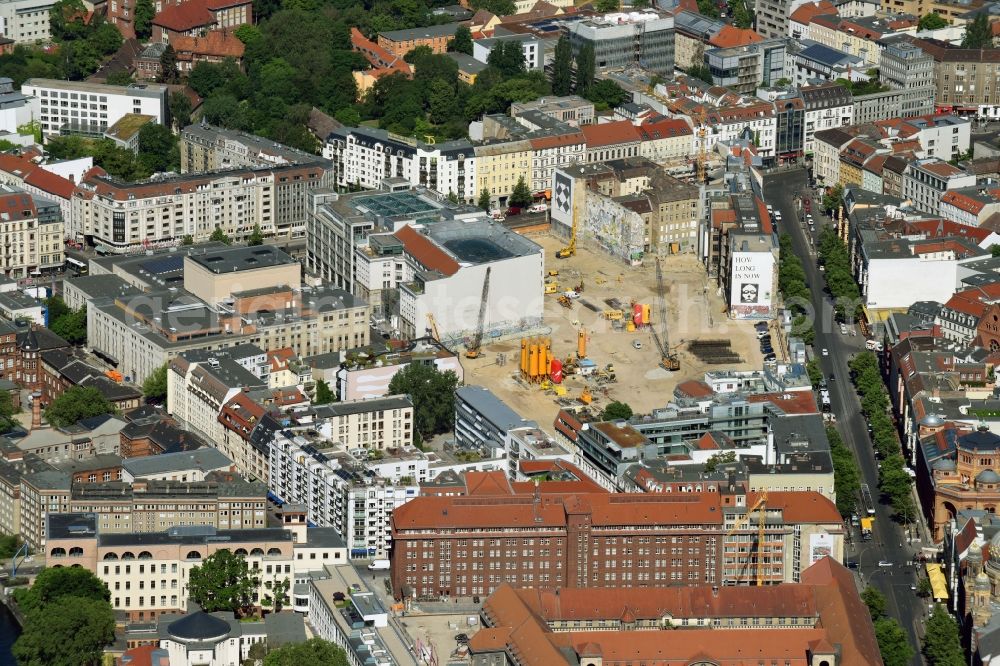 Berlin from the bird's eye view: Construction site for the new building Areal on Tacheles on Oranienburger Strasse in the district Mitte in Berlin, Germany