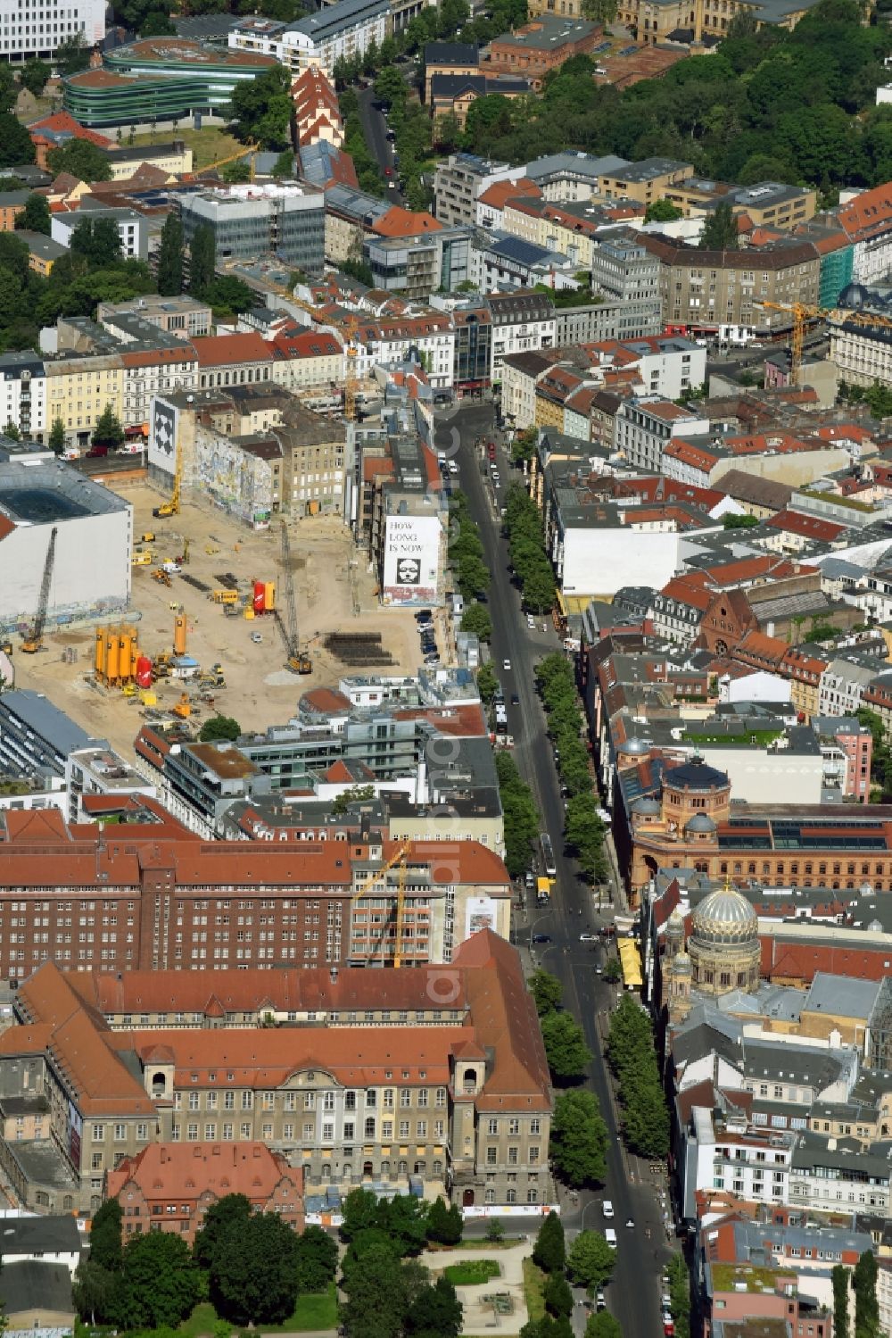 Aerial image Berlin - Construction site for the new building Areal on Tacheles on Oranienburger Strasse in the district Mitte in Berlin, Germany